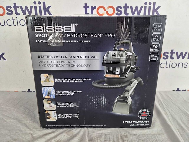Bissell spotclean hydrosteam pro draagbare vlekkenreiniger - met hydrosteam technologie - tapijtreiniger & stoomreiniger voor bank, auto & matras - carpet cleaner apparaat - incl. wieltjes & 2 borstels - reinigingsmachine - zetelreiniger - 3700n - afbeelding 2 van  2