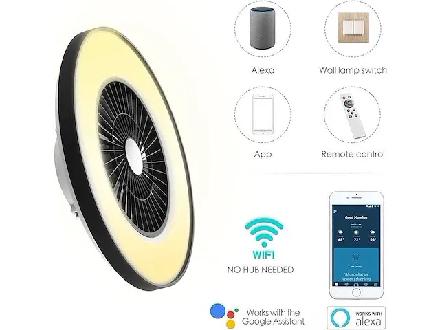 Bkzo moderne intelligente led-plafondlamp met ventilator 60cm - afbeelding 3 van  3