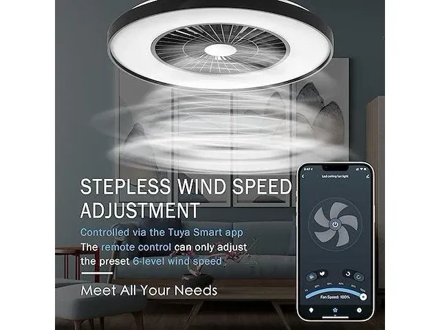 Bkzo moderne intelligente led-plafondlamp met ventilator - afbeelding 5 van  6