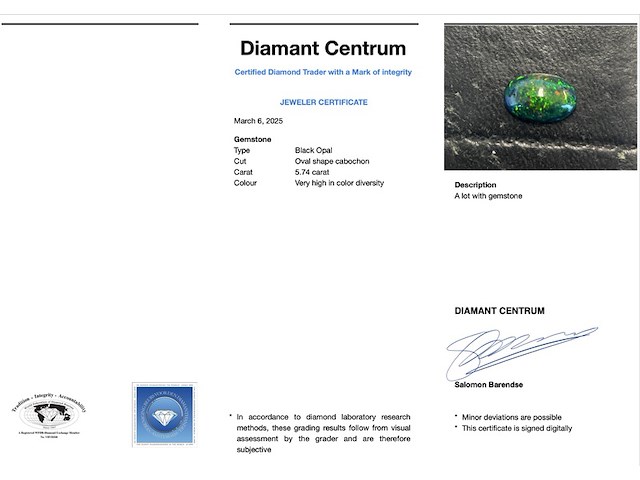 Black opal - 5.74 carat natuurlijke black opal - afbeelding 3 van  3