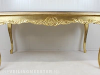 Blad-goud bekleedde lodewijk xvi-stijl presentatie / eet kamer tafel met glasplaat, 2e helft 20e eeuw - afbeelding 5 van  12