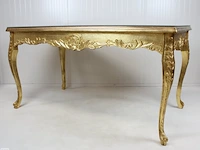 Blad-goud bekleedde lodewijk xvi-stijl presentatie / eet kamer tafel met glasplaat, 2e helft 20e eeuw - afbeelding 6 van  12