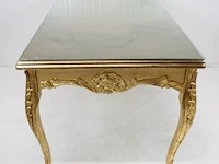 Blad-goud bekleedde lodewijk xvi-stijl presentatie / eet kamer tafel met glasplaat, 2e helft 20e eeuw - afbeelding 8 van  12