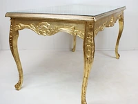 Blad-goud bekleedde lodewijk xvi-stijl presentatie / eet kamer tafel met glasplaat, 2e helft 20e eeuw - afbeelding 9 van  12