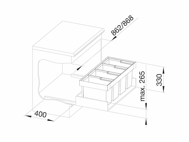 Blanco flexon ii low 90/4 afvalemmer voor 90 cm brede onderkasten 3 x 19 liter en 1 x 16 liter - afbeelding 2 van  6