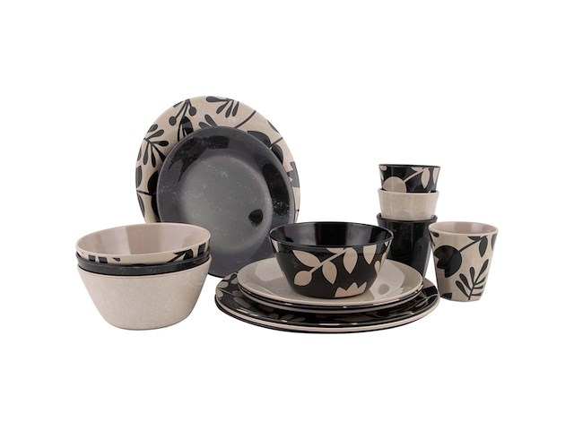 Bo-camp servies mix &match 16 stuks beige/zwart - afbeelding 1 van  6