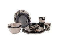 Bo-camp servies mix &match 16 stuks beige/zwart - afbeelding 1 van  6