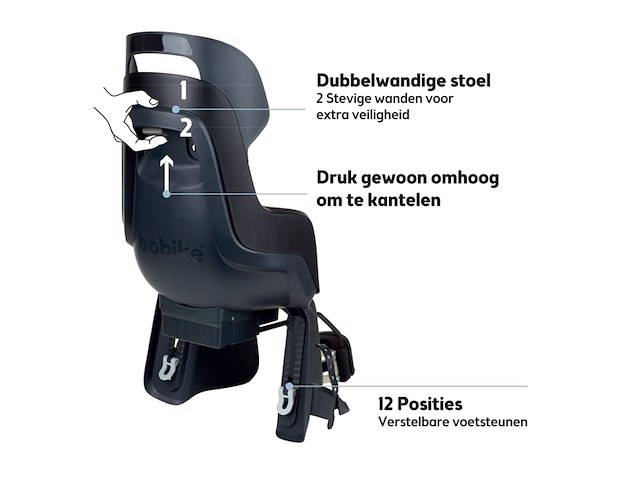 Bobike go maxi fietszitje met slaapstand - framebevestiging urban black - afbeelding 3 van  5