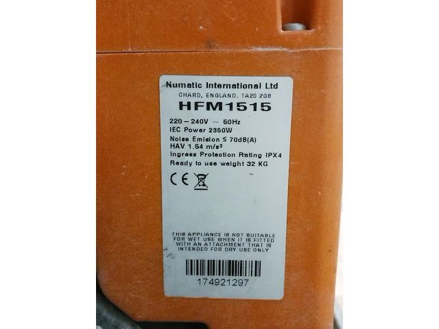 Boen-/schuurmachine - 450mm - 230v numatic, hfm 1515, bouwjaar 2018 - afbeelding 2 van  10