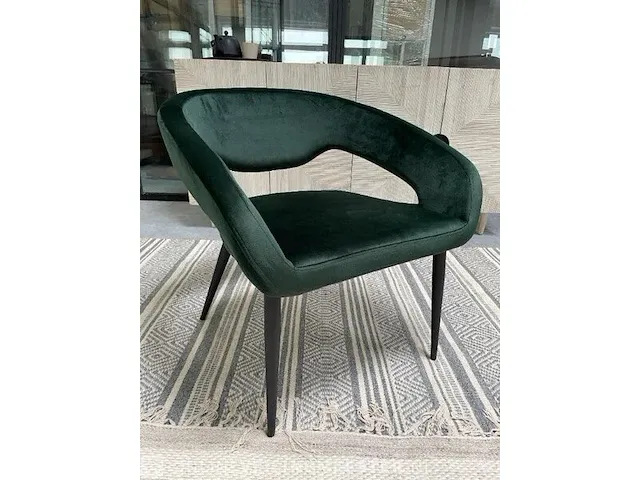 Boho fauteuil in donker groen velvet stof groen / zwart - afbeelding 1 van  6