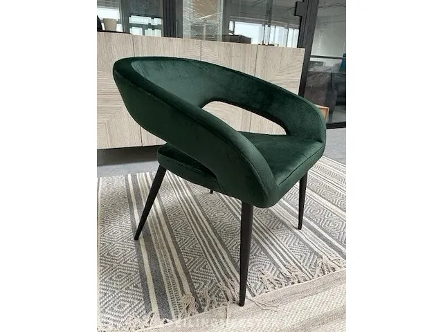 Boho fauteuil in donker groen velvet stof groen / zwart - afbeelding 3 van  6