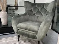 Boho fauteuil in faded green velvet toff, antraciet groen / zwart - afbeelding 1 van  9