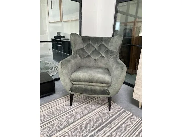 Boho fauteuil in faded green velvet toff, antraciet groen / zwart - afbeelding 2 van  9