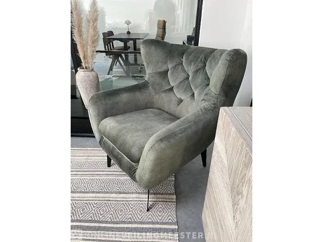 Boho fauteuil in faded green velvet toff, antraciet groen / zwart - afbeelding 3 van  9