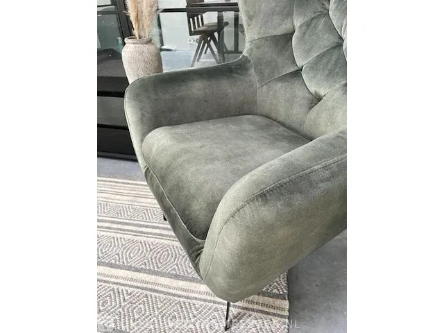 Boho fauteuil in faded green velvet toff, antraciet groen / zwart - afbeelding 4 van  9