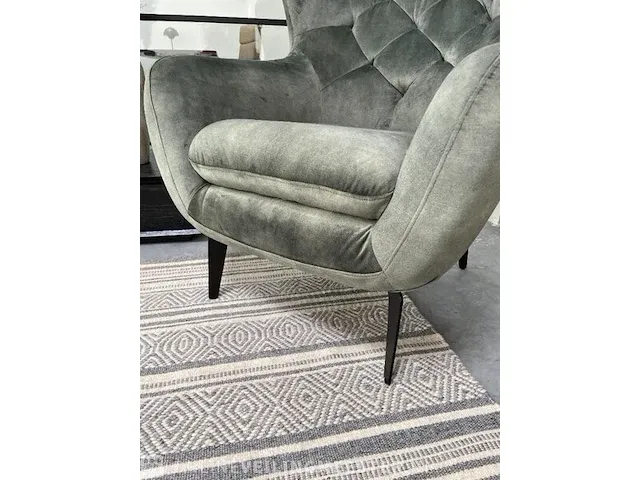 Boho fauteuil in faded green velvet toff, antraciet groen / zwart - afbeelding 5 van  9