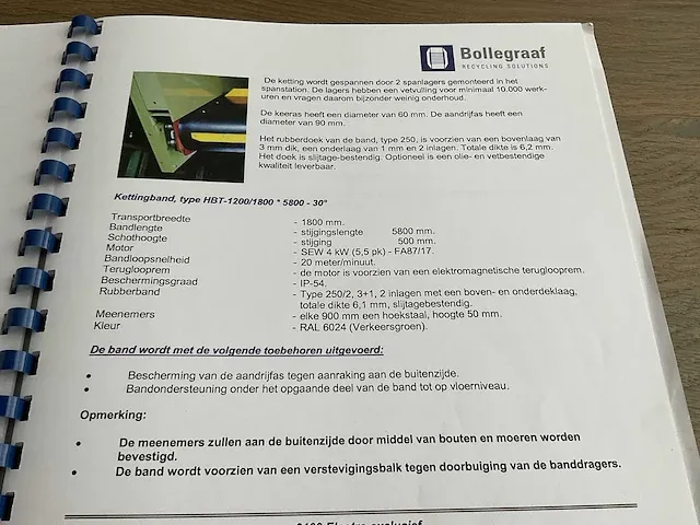 Bollegraaf hbt-1200/1800x5800 ketting transportband (c) - afbeelding 9 van  9