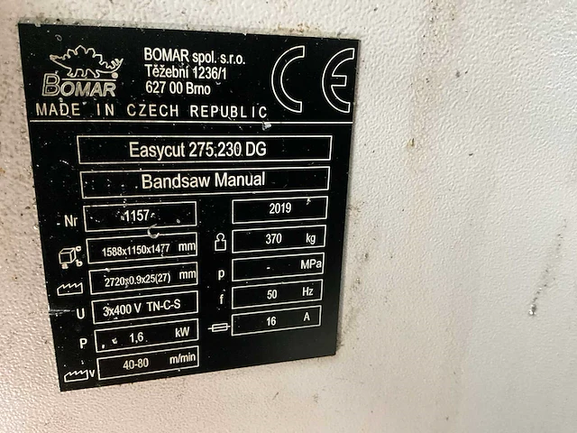 Bomar easycut 275 horizontale bandzaagmachine - afbeelding 9 van  10