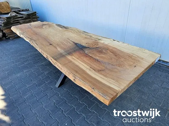 Boomstamtafel beuken incl. stalen onderstel 290 cm lang 79cm hoog - afbeelding 5 van  5