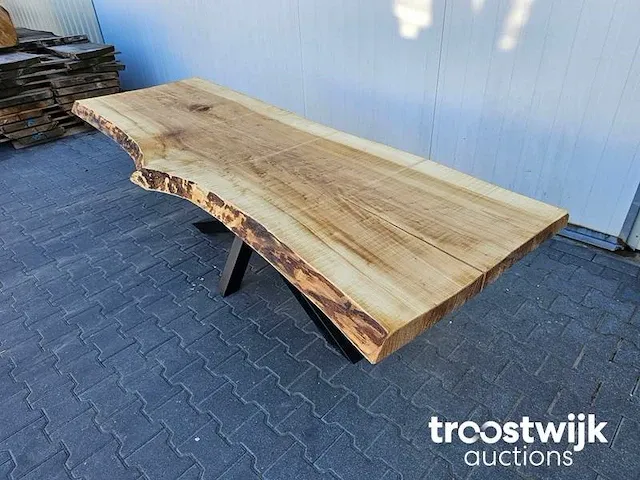 Boomstamtafel populier incl. stalen onderstel 259cm lang 77cm hoog - afbeelding 1 van  5