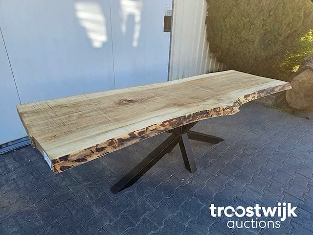 Boomstamtafel populier incl. stalen onderstel 259cm lang 77cm hoog - afbeelding 2 van  5