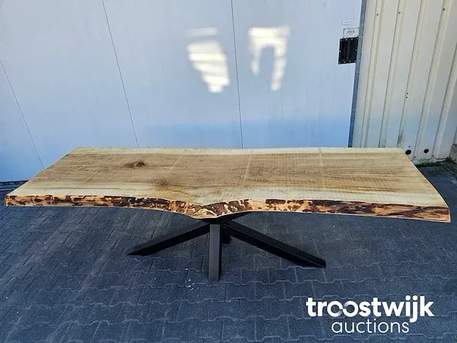 Boomstamtafel populier incl. stalen onderstel 259cm lang 77cm hoog - afbeelding 3 van  5