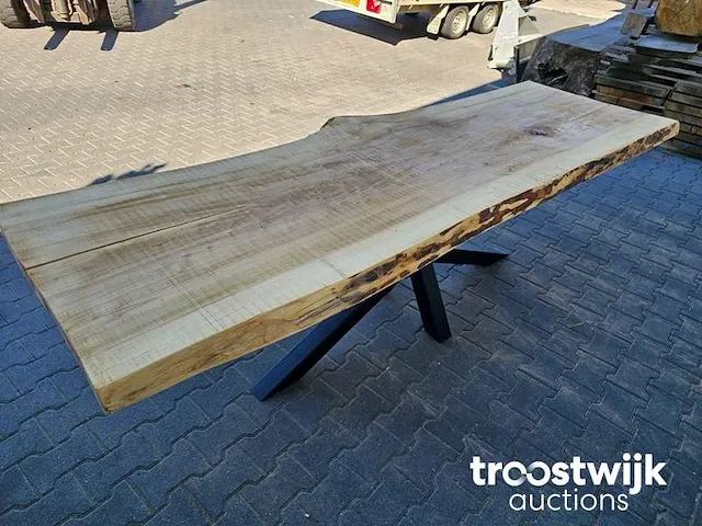 Boomstamtafel populier incl. stalen onderstel 259cm lang 77cm hoog - afbeelding 4 van  5