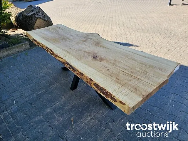 Boomstamtafel populier incl. stalen onderstel 259cm lang 77cm hoog - afbeelding 5 van  5