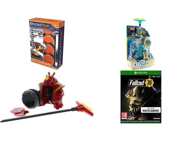 Boomtrix refill trampoline + exocrash bear blue + exocrash rhino red + fallout 76 - xbox one + goliath triominos sunshine blauw 24 stenen - afbeelding 1 van  2