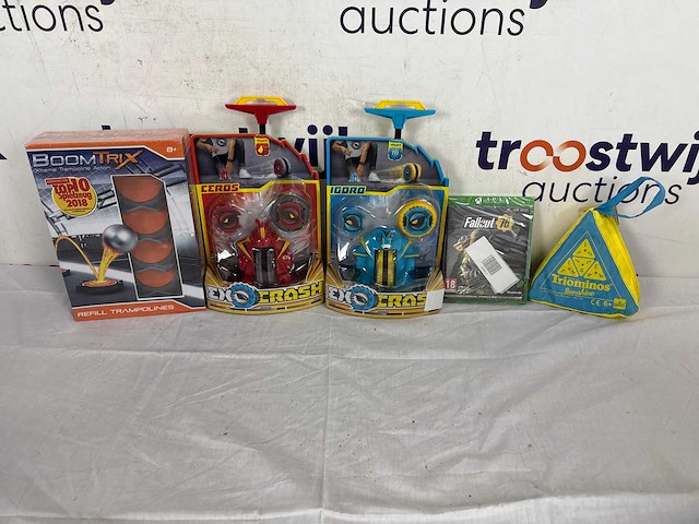 Boomtrix refill trampoline + exocrash bear blue + exocrash rhino red + fallout 76 - xbox one + goliath triominos sunshine blauw 24 stenen - afbeelding 2 van  2