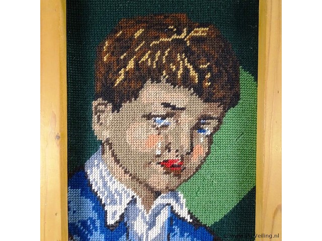 Borduurwerk in houten lijst - afbeelding 3 van  5