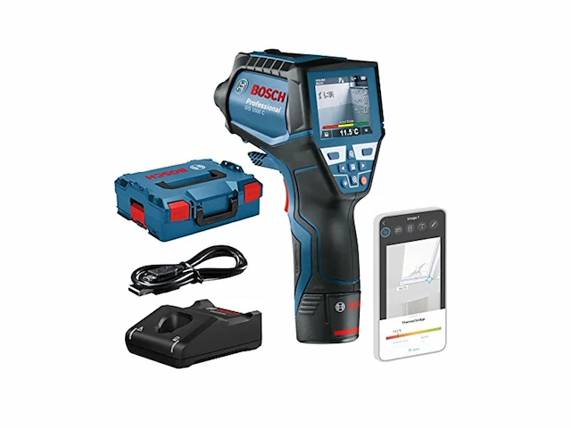 Bosch 12v system infraroodthermometer gis 1000 c (1 accu 12v + oplader met appfunctie temperatuurbereik: -40c tot 1000c in l-boxx - afbeelding 3 van  4