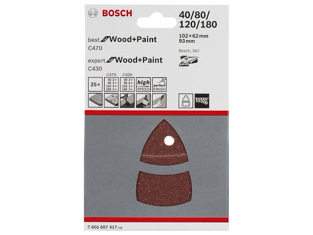 Bosch accessories 2608607417 multi-schuurpapierset met klittenband, geperforeerd korrelgrootte (num) 40, 80, 120, 180 - afbeelding 2 van  2