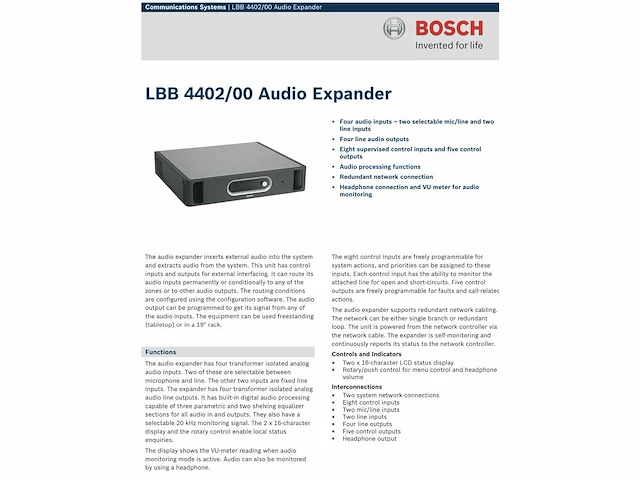 Bosch lbb4402/00 audio expander - afbeelding 3 van  9