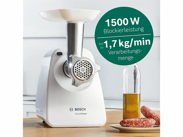Bosch mfw2500w gehaktmolen 1500 watt, rvs schijf wit - afbeelding 4 van  5