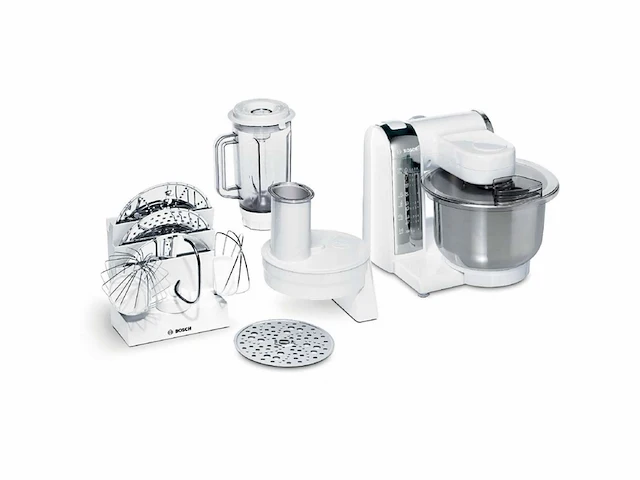 Bosch mum48cr1 keukenmachine mum4 600 watt, 3,9 liter,roestvrijstalen mengkom wit - afbeelding 1 van  3