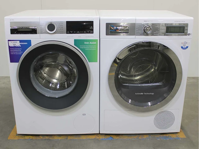 Bosch serie|6 i-dos iron assist eco silence drive wasmachine & bosch homeprofessional selfcleaning condenser wifi wasdroger - afbeelding 1 van  8
