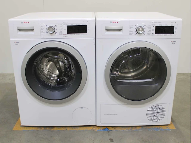 Bosch serie|8 varioperfect wasmachine & bosch serie|8 selfcleaning condenser wasdroger - afbeelding 1 van  8