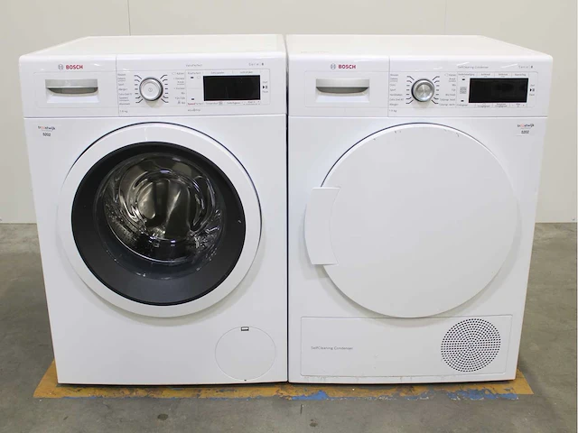 Bosch serie|8 varioperfect wasmachine & bosch serie|8 selfcleaning condenser wasdroger - afbeelding 1 van  8