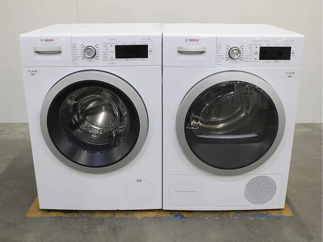 Bosch serie|8 varioperfect wasmachine & bosch serie|8 selfcleaning condenser wasdroger - afbeelding 1 van  8
