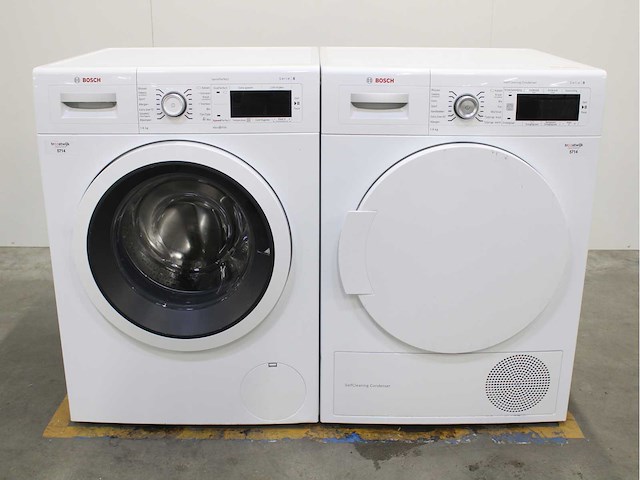 Bosch serie|8 varioperfect wasmachine & bosch serie|8 selfcleaning condenser wasdroger - afbeelding 1 van  8