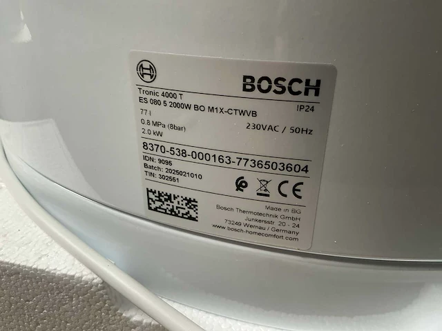 Bosch tronic 4000 t elektrische boiler 77l - afbeelding 4 van  5