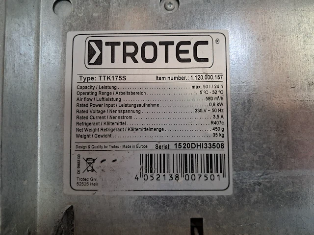Bouwdroger - 50l - 230v trotec, ttk 0175 s, bouwjaar 2015 - afbeelding 5 van  5