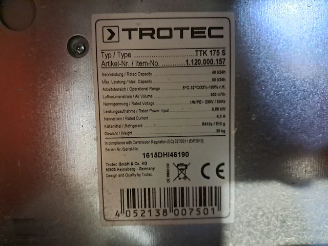 Bouwdroger - 50l - 230v trotec, ttk 0175 s, bouwjaar 2016 - afbeelding 3 van  11