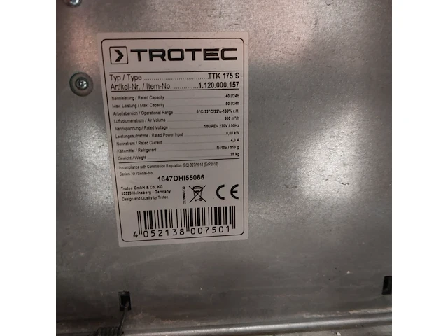 Bouwdroger - 50l - 230v trotec, ttk 0175 s, bouwjaar 2016 - afbeelding 8 van  8