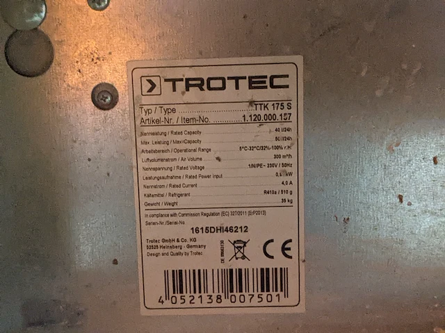 Bouwdroger - 50l - 230v trotec, ttk 0175 s, bouwjaar 2016 - afbeelding 3 van  12