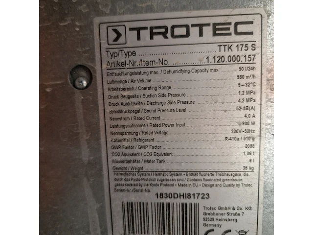 Bouwdroger - 50l - 230v trotec, ttk 0175 s, bouwjaar 2018 - afbeelding 5 van  5