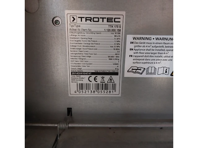 Bouwdroger - 50l - 230v trotec, ttk 0175 s, bouwjaar 2020 - afbeelding 7 van  7