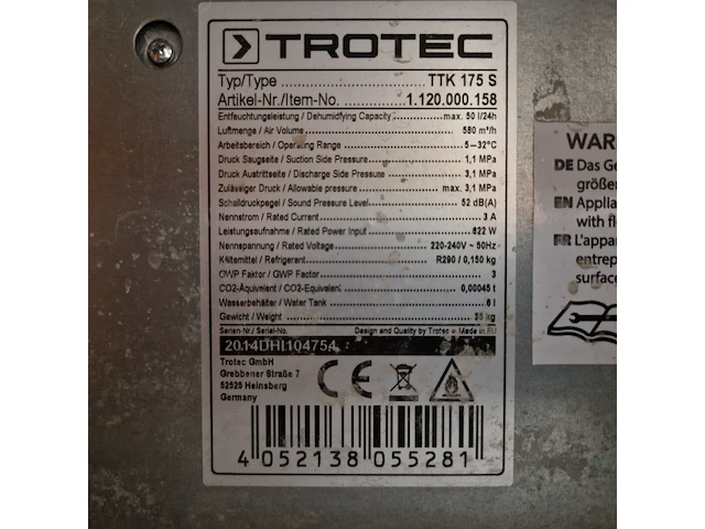Bouwdroger - 50l - 230v trotec, ttk 0175 s, bouwjaar 2020 - afbeelding 5 van  5