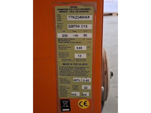 Bouwdroger 75l 230v trotec, ttk 400, bouwjaar 2015 - afbeelding 5 van  7